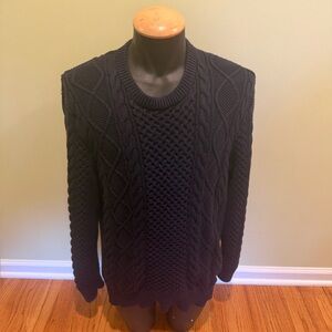 Men’s Ralph Lauren Fisherman Cable Knit Blue Crewneck Sweater Size Large